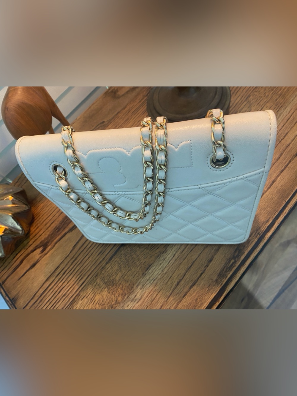 Tory Burch Cream Quilted Leather Two-Way Bag
